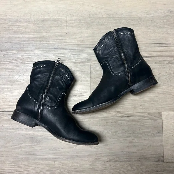 Frye Melissa Studded Boots Vintage Short Ankle Black Leather Women Sz 7 Moto - Picture 4 of 16